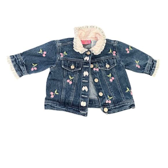 Vintage Cradle Togs kids Blue cherry Embroidered jean Denim Jacket Size 9M - Picture 1 of 6